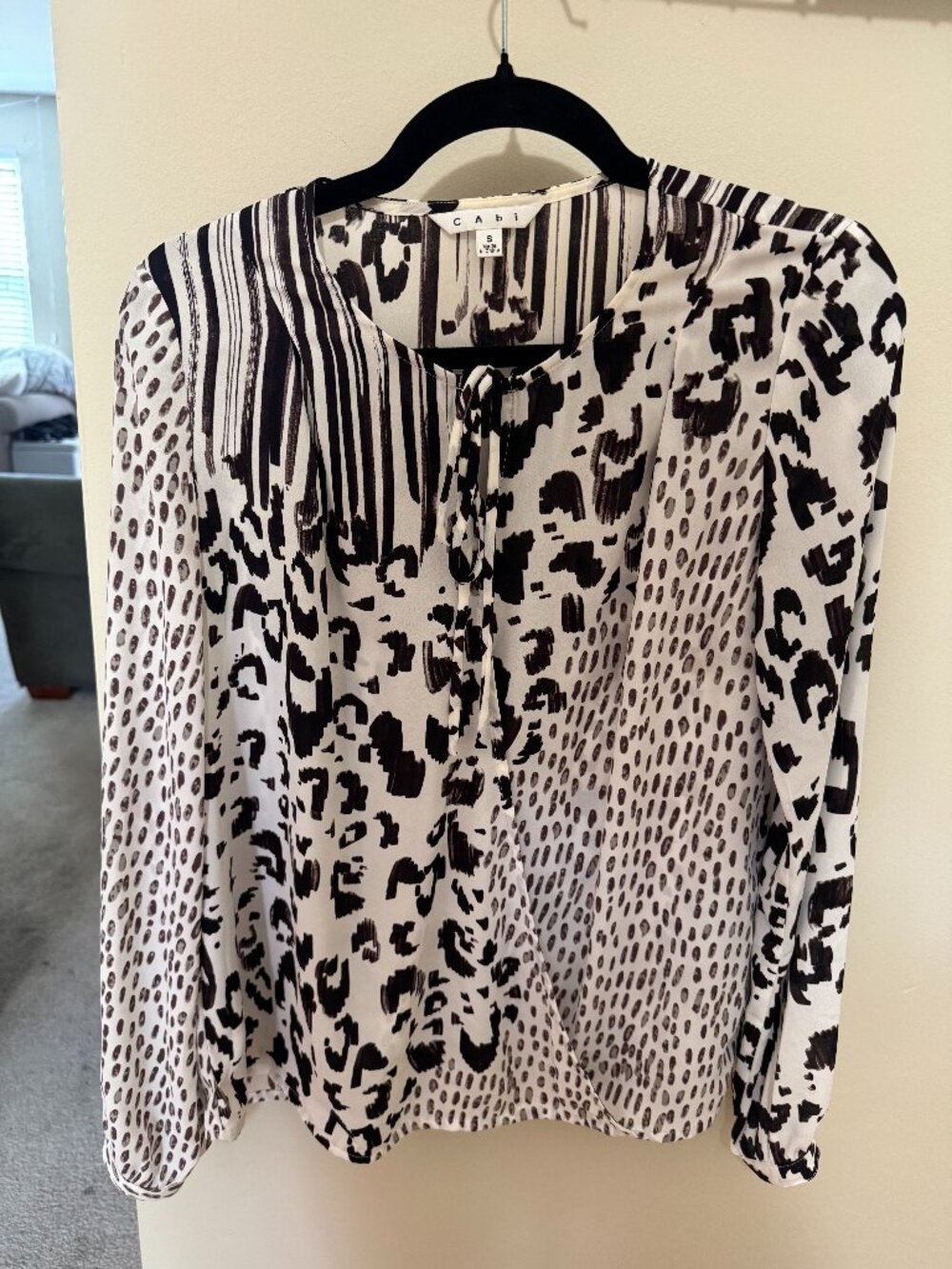 CAbi #590 Mixed Animal Print Faux Wrap Blouse